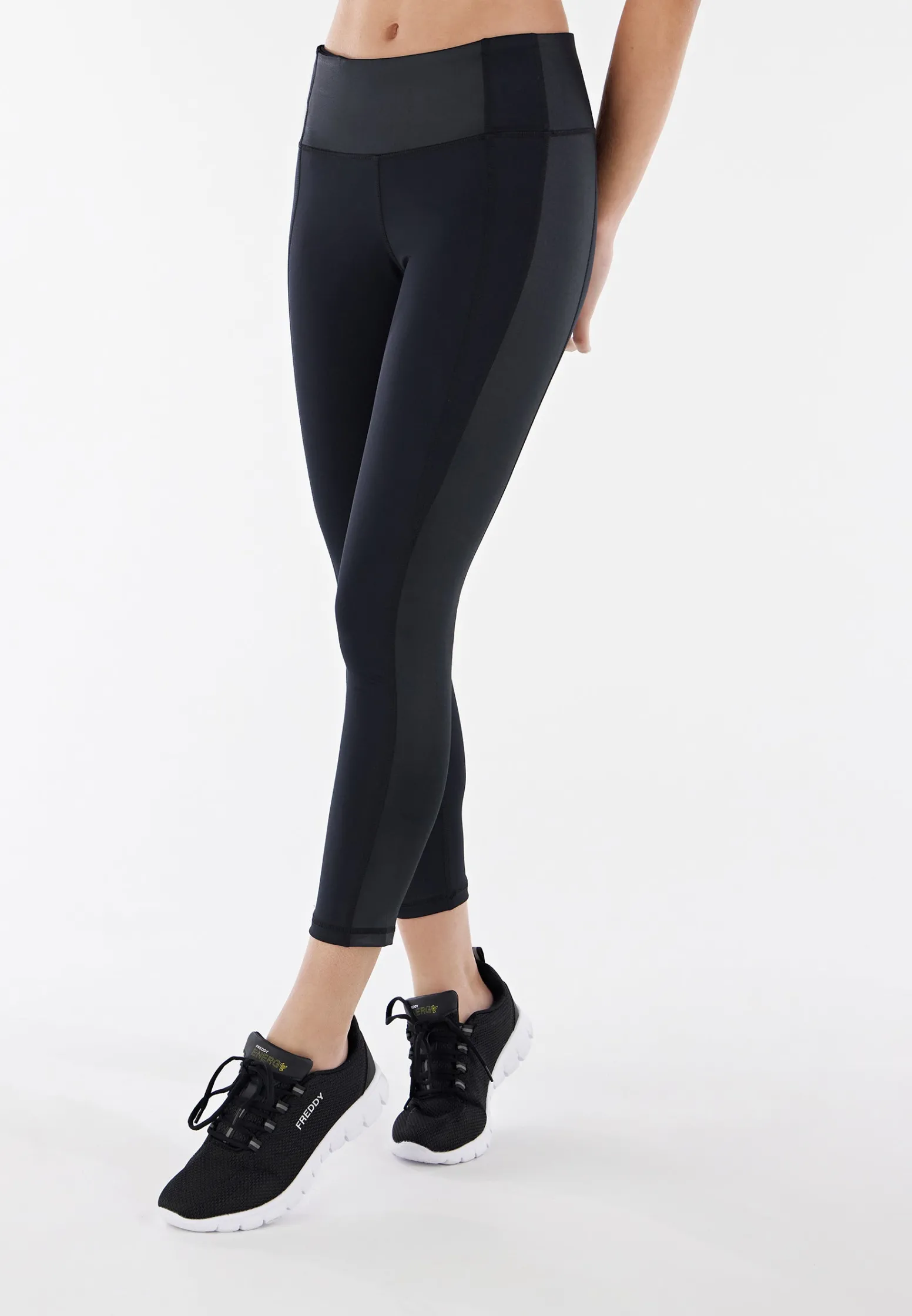 Freddy Leggings SuperFit 7/8 traspiranti vita alta e bande coated-Donna Pilates|Fitness
