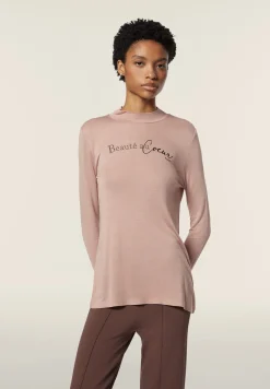 Freddy Maglia donna a manica lunga con scritta borchie e oro rosa-Donna T-shirts