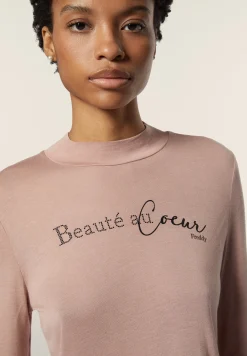 Freddy Maglia donna a manica lunga con scritta borchie e oro rosa-Donna T-shirts