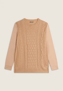 Freddy Maglia tricot girocollo fronte a trecce e maniche in felpa-Donna Felpe
