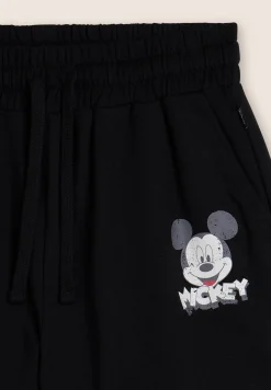 Freddy Pantaloncini neri regular fit con stampa Mickey Mouse-Donna Shorts
