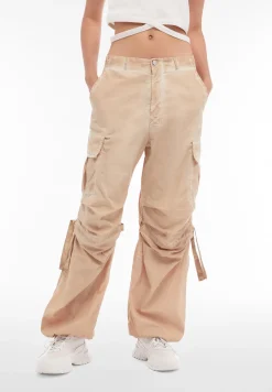 Freddy Pantaloni cargo da donna in tessuto popeline effetto used-Donna Pantaloni Cargo|Pantaloni Sportivi