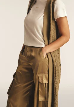 Freddy Pantaloni Cargo effetto seta wide leg con fondo regolabile-Donna Pantaloni Cargo|Pantaloni Sportivi