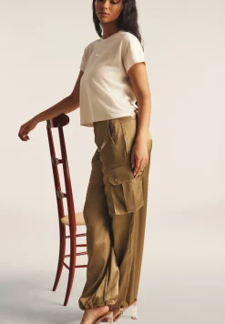 Freddy Pantaloni Cargo effetto seta wide leg con fondo regolabile-Donna Pantaloni Cargo|Pantaloni Sportivi