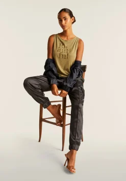 Freddy Pantaloni Cargo effetto seta con elastico sul fondo-Donna Pantaloni Cargo|Pantaloni Sportivi
