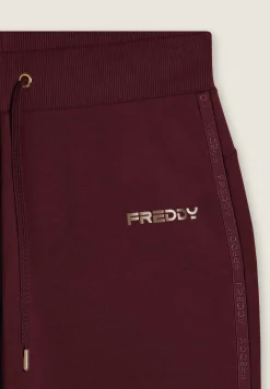 Freddy Pantaloni con fondo a costina e bande logate-Donna Pilates|Ginnastica
