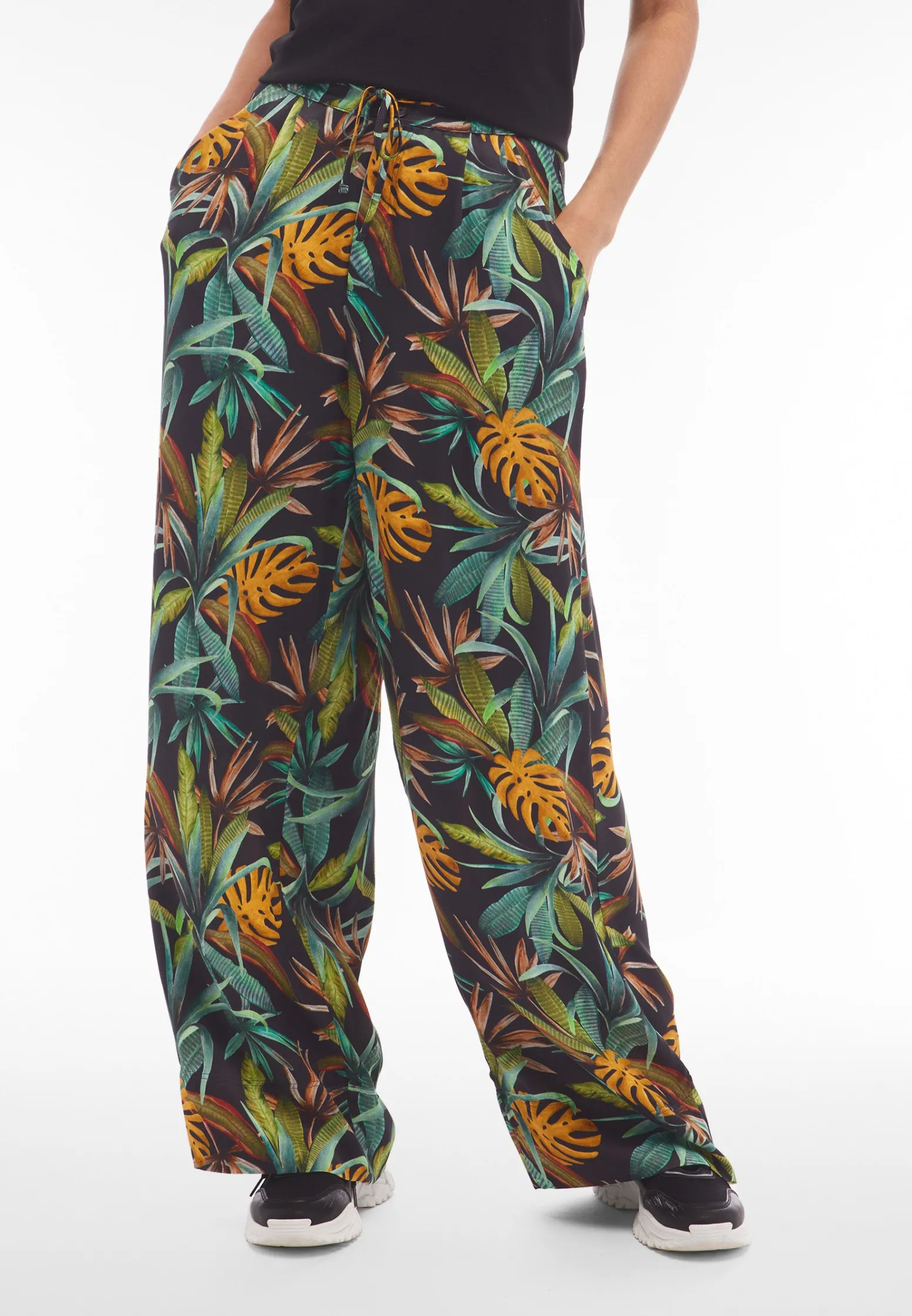 Freddy Pantaloni culotte gamba ampia in viscosa stampa tropical-Donna Pantaloni Sportivi|Tutti I Pantaloni