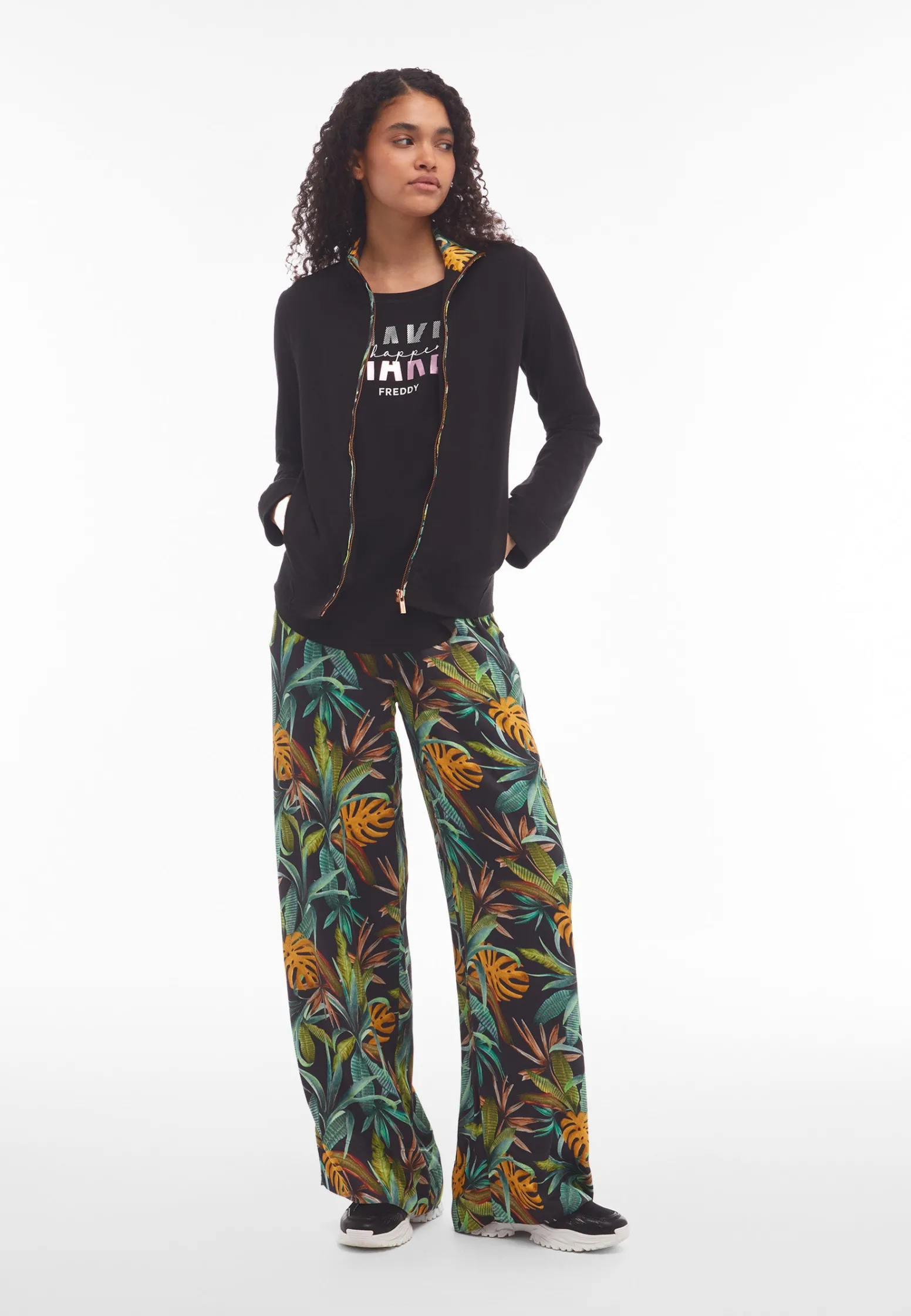Freddy Pantaloni culotte gamba ampia in viscosa stampa tropical-Donna Pantaloni Sportivi|Tutti I Pantaloni