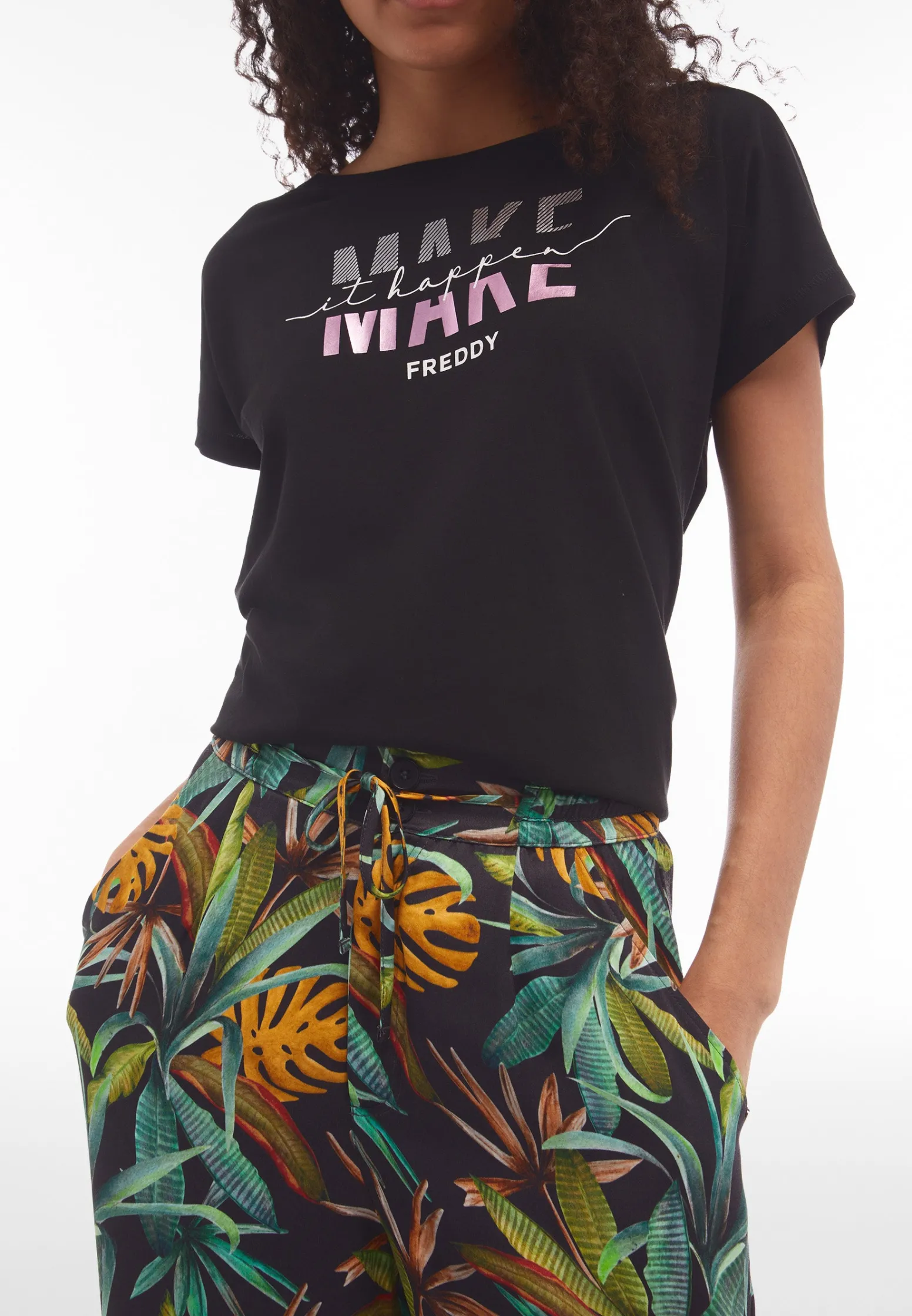 Freddy Pantaloni culotte gamba ampia in viscosa stampa tropical-Donna Pantaloni Sportivi|Tutti I Pantaloni