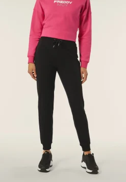 Freddy Pantaloni donna in felpa garzata con logo floreale sul fondo-Donna Pilates|Ginnastica