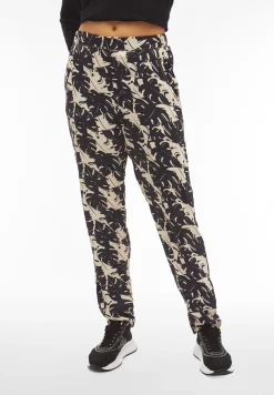 Freddy Pantaloni donna in satin di viscosa a fantasia tropical-Donna Tutti I Pantaloni|Pantaloni Sportivi