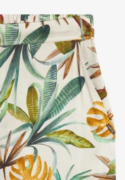 Freddy Pantaloni donna in satin di viscosa a fantasia tropical-Donna Tutti I Pantaloni|Pantaloni Sportivi