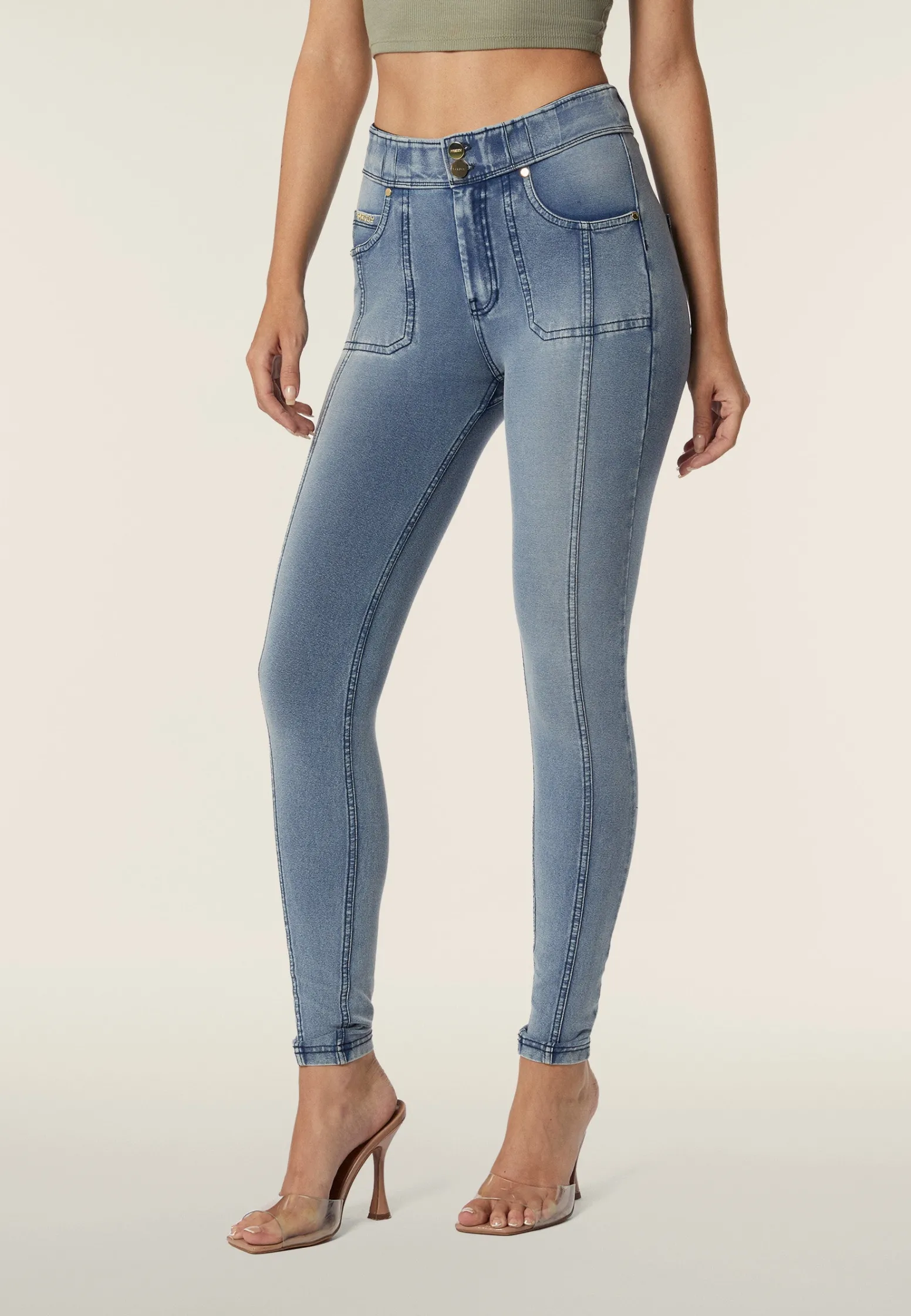 Freddy Pantaloni in jersey denim vita media con cucitura decorativa-Donna Jeans E Pantaloni|Tutti I Pantaloni