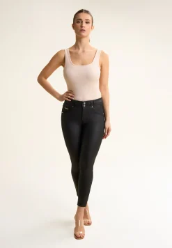 Freddy Pantaloni N.O.W.® superskinny vita media in similpelle eco-Donna Jeans E Pantaloni