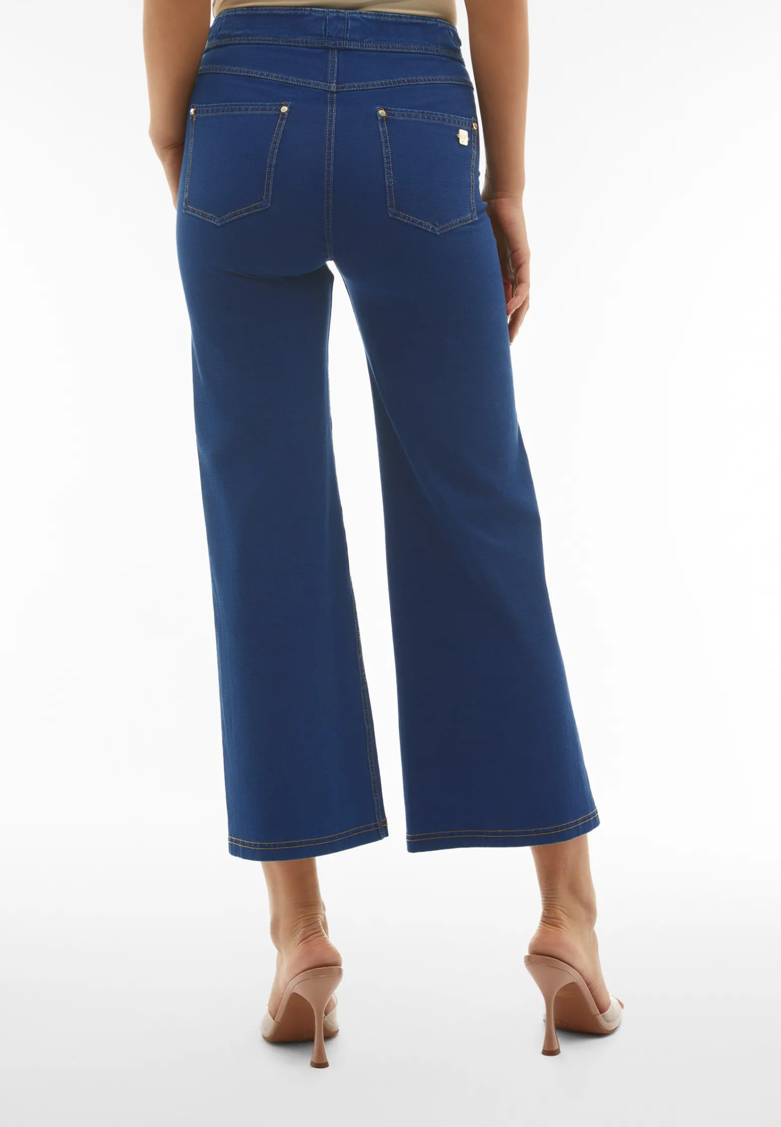 Freddy Pantaloni N.O.W.® wide leg cropped vita alta in jersey denim-Donna Jeans E Pantaloni|Tutti I Pantaloni