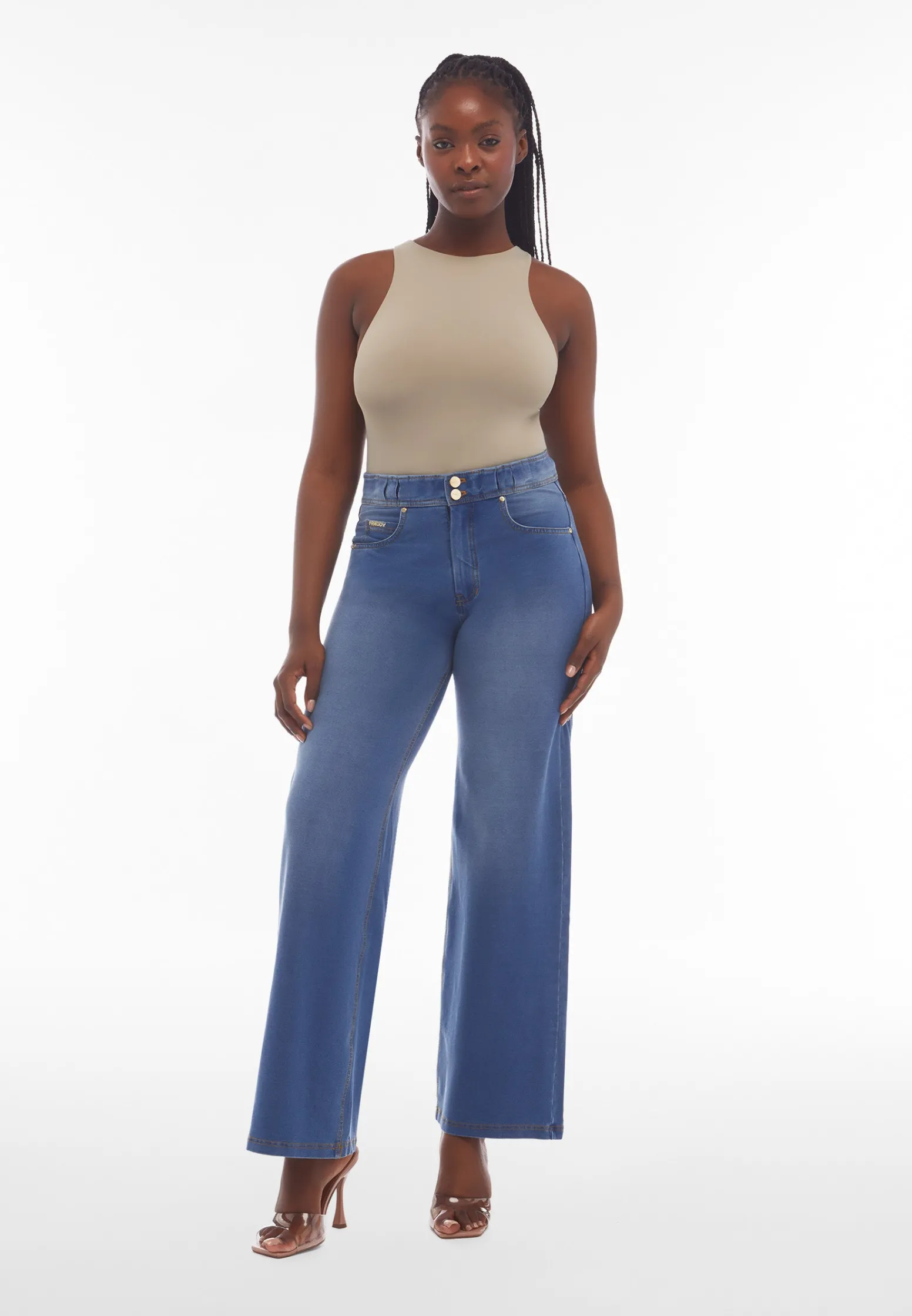 Freddy Pantaloni N.O.W.® wide leg vita alta in jersey effetto denim-Donna Tutti I Pantaloni|Jeans E Pantaloni