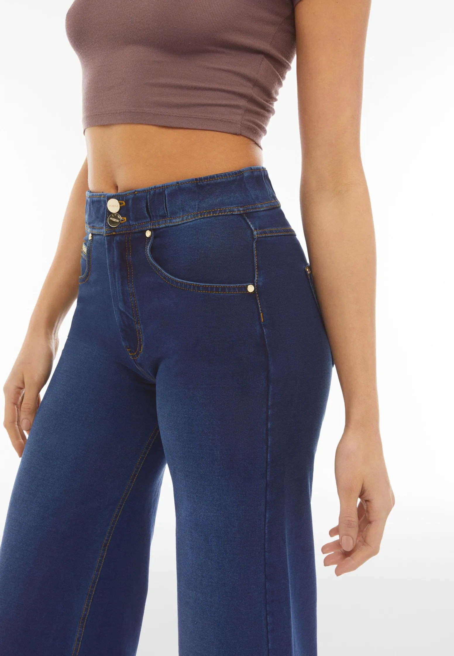 Freddy Pantaloni N.O.W.® wide leg vita alta in jersey effetto denim-Donna Tutti I Pantaloni|Jeans E Pantaloni