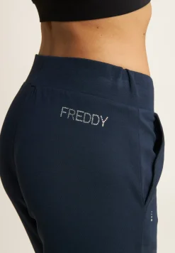 Freddy Pantaloni Sportivi Fondo Dritto con Dettagli in Strass-Donna Pantaloni Sportivi