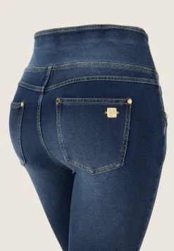 Freddy Pantaloni Vita Alta a incrocio in Jersey Denim effetto used-Donna Jeans E Pantaloni