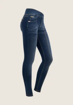 Freddy Pantaloni Vita Alta a incrocio in Jersey Denim effetto used-Donna Jeans E Pantaloni