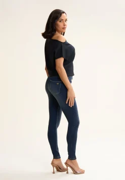 Freddy Pantaloni Vita Alta a incrocio in Jersey Denim effetto used-Donna Jeans E Pantaloni