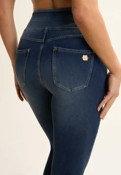Freddy Pantaloni Vita Alta a incrocio in Jersey Denim effetto used-Donna Jeans E Pantaloni