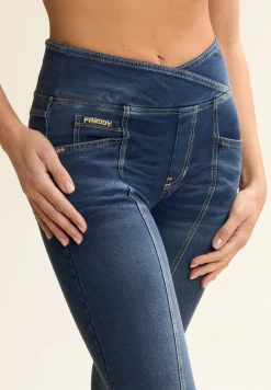 Freddy Pantaloni Vita Alta a incrocio in Jersey Denim effetto used-Donna Jeans E Pantaloni