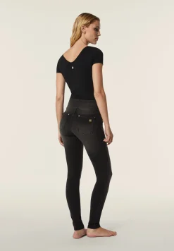 Freddy Pantaloni Vita Alta a incrocio in Jersey Denim effetto used-Donna Jeans E Pantaloni