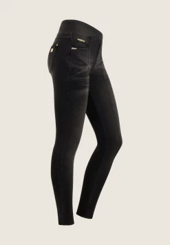 Freddy Pantaloni Vita Alta a incrocio in Jersey Denim effetto used-Donna Jeans E Pantaloni