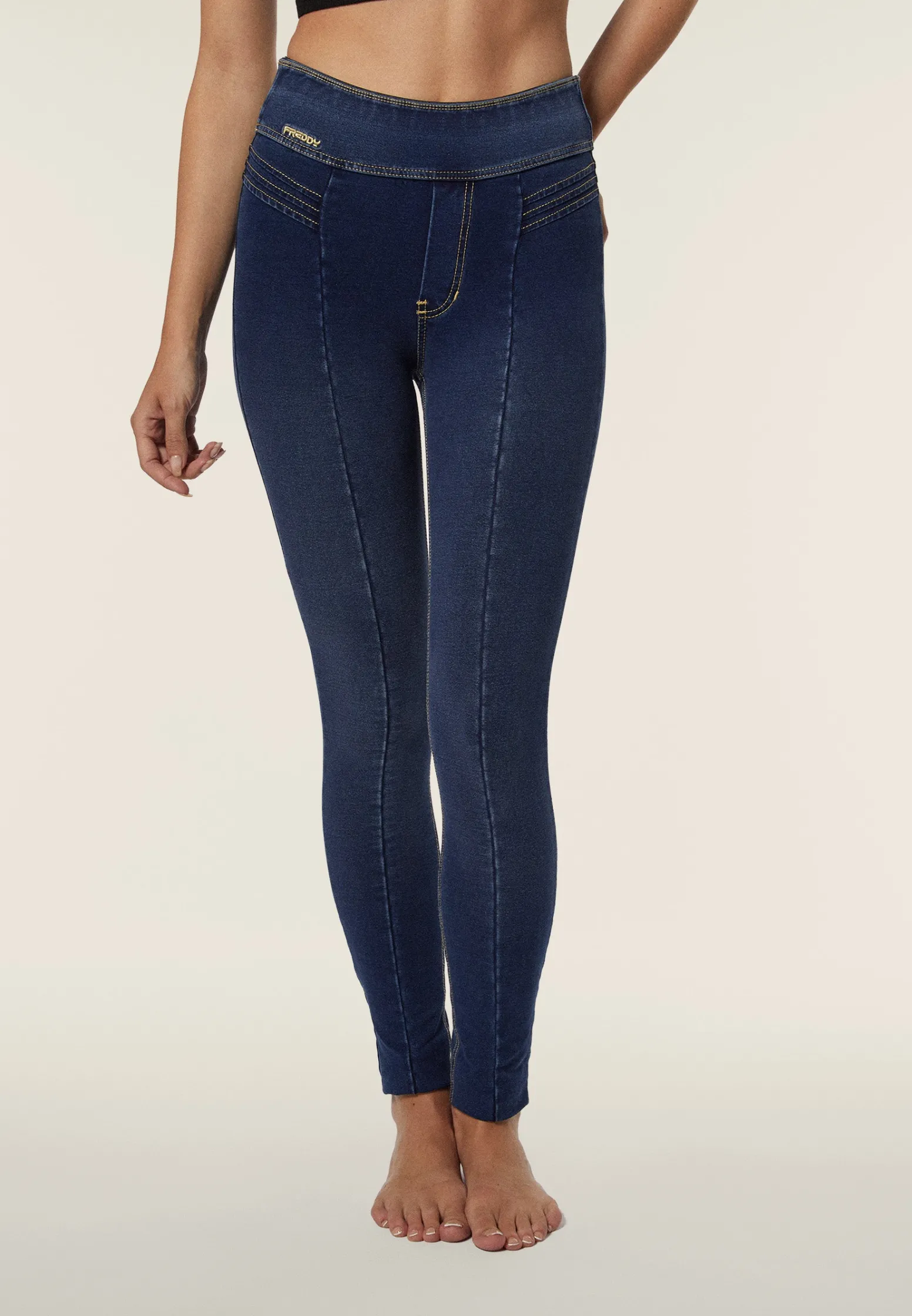 Freddy Pantaloni Vita Media in jersey denim con cuciture decorative-Donna Jeans E Pantaloni|Tutti I Pantaloni