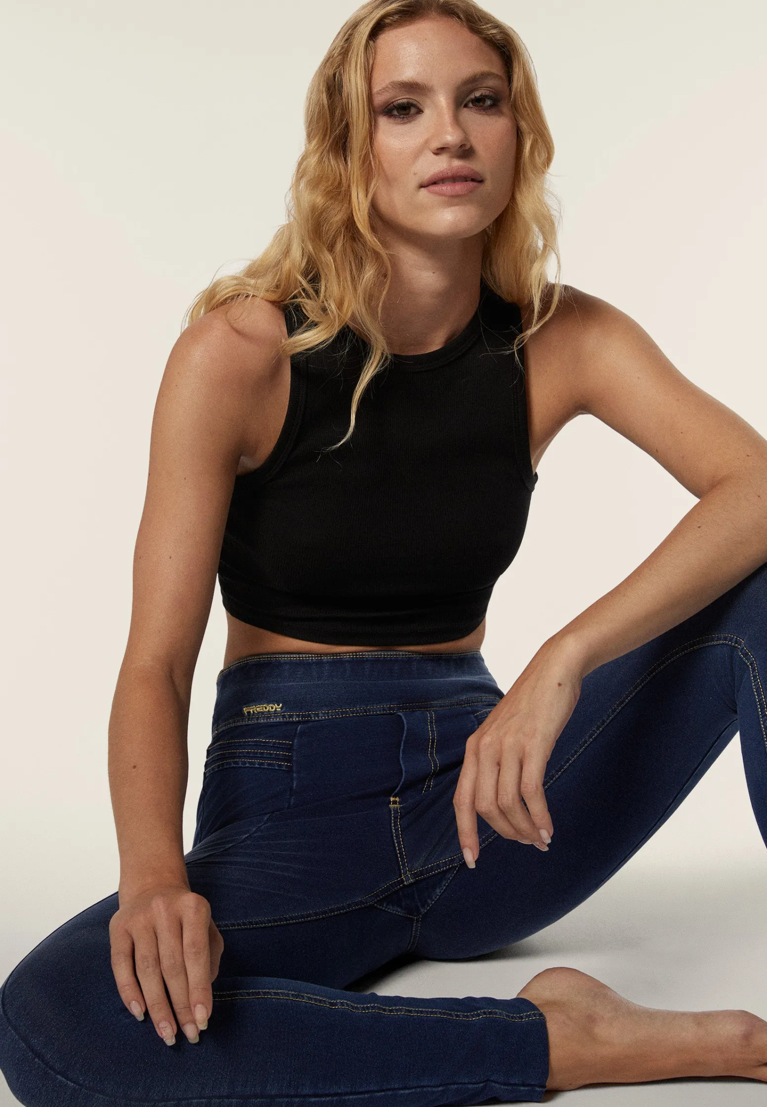 Freddy Pantaloni Vita Media in jersey denim con cuciture decorative-Donna Jeans E Pantaloni|Tutti I Pantaloni