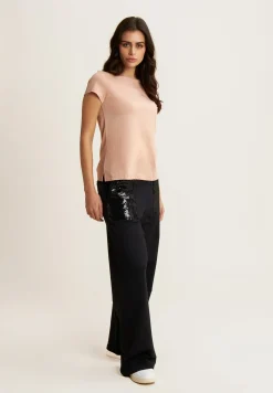 Freddy Pantaloni Wide leg con paillettes in French Terry Modal-Donna Pantaloni Sportivi
