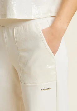 Freddy Pantaloni Wide leg con paillettes in French Terry Modal-Donna Pantaloni Sportivi