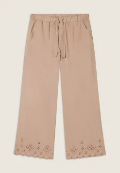 Freddy Pantaloni wide leg in cotone navetta con ricami Sangallo-Donna Pantaloni Sportivi