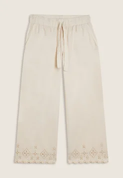 Freddy Pantaloni wide leg in cotone navetta con ricami Sangallo-Donna Pantaloni Sportivi