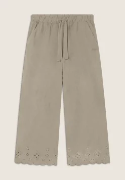 Freddy Pantaloni wide leg in cotone navetta con ricami Sangallo-Donna Pantaloni Sportivi