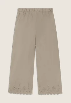 Freddy Pantaloni wide leg in cotone navetta con ricami Sangallo-Donna Pantaloni Sportivi