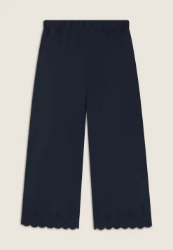 Freddy Pantaloni wide leg in cotone navetta con ricami Sangallo-Donna Pantaloni Sportivi