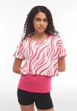 Freddy Set canotta+t-shirt cropped da donna con stampa zebrata-Donna Pilates|Fitness