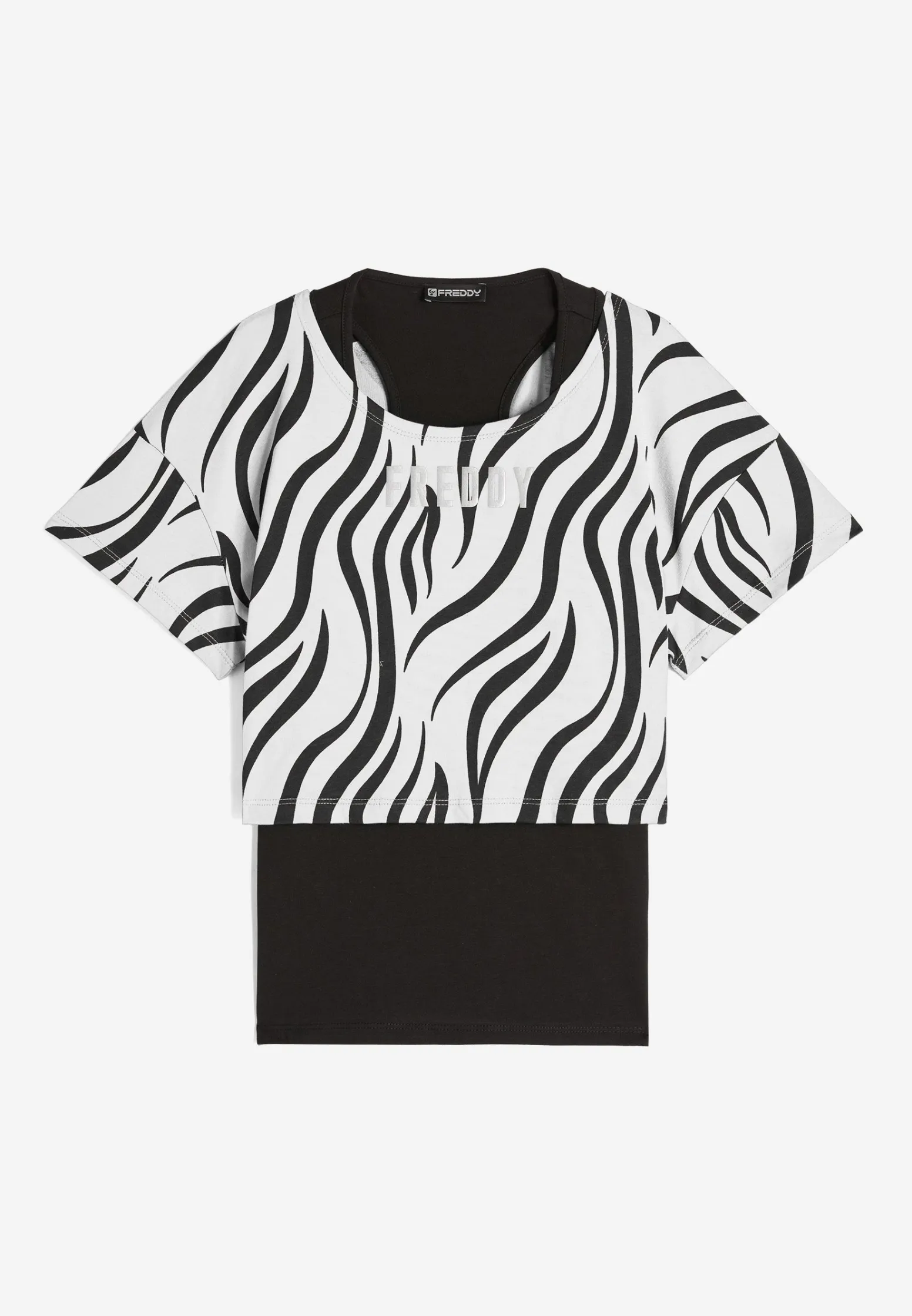 Freddy Set canotta+t-shirt cropped da donna con stampa zebrata-Donna Pilates|Fitness