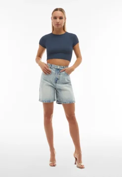 Freddy Shorts mom fit vita alta in denim con risvolto sul fondo-Donna Padel|Shorts
