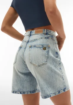 Freddy Shorts mom fit vita alta in denim con risvolto sul fondo-Donna Padel|Shorts