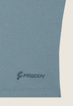 Freddy Top a costine stretch con scollo asimmetrico-Donna Top E Canotte