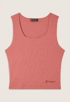 Freddy Top a costine stretch con scollo asimmetrico-Donna Top E Canotte