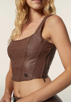Freddy Top corto a bustier in similpelle stampa animalier lucida-Donna Top E Canotte