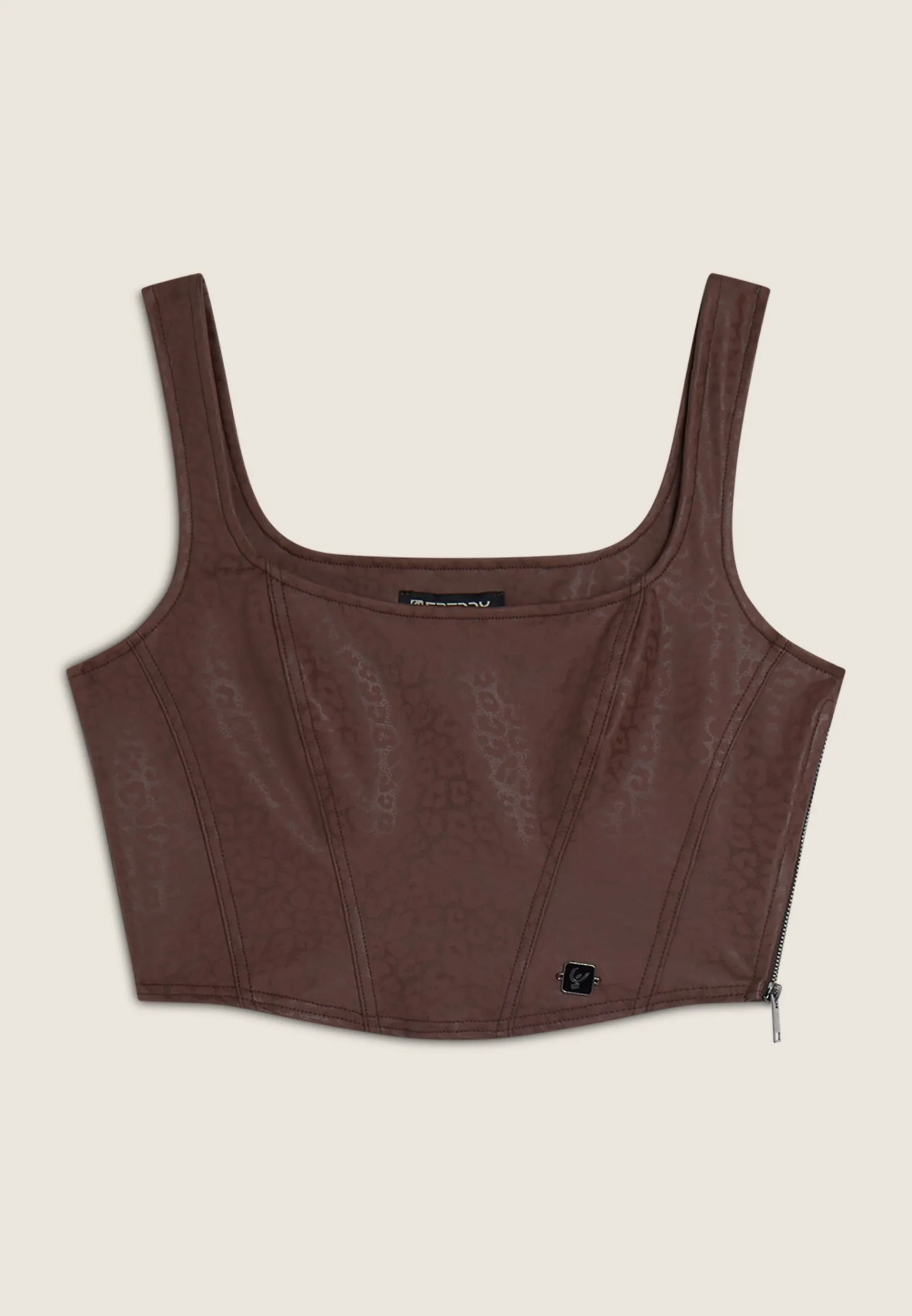 Freddy Top corto a bustier in similpelle stampa animalier lucida-Donna Top E Canotte