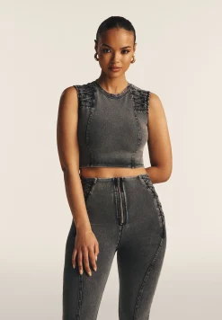 Freddy Top cropped effetto denim decorato sulle spalle-Donna Top E Canotte