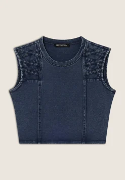 Freddy Top cropped effetto denim decorato sulle spalle-Donna Top E Canotte