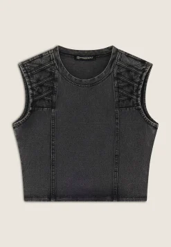 Freddy Top cropped effetto denim decorato sulle spalle-Donna Top E Canotte