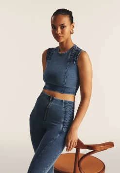 Freddy Top cropped effetto denim decorato sulle spalle-Donna Top E Canotte